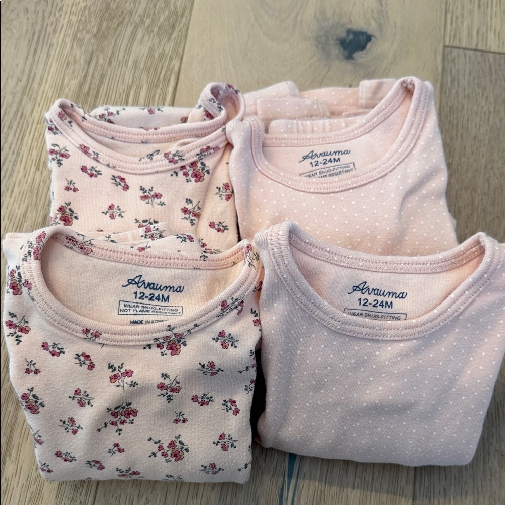 Matching Twin Pajama Bundle (4 Sets) – Floral & Polka Dot – 12–24M